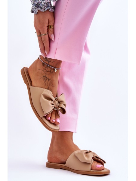 Women's Leather Slippers With Bow Beige Becky