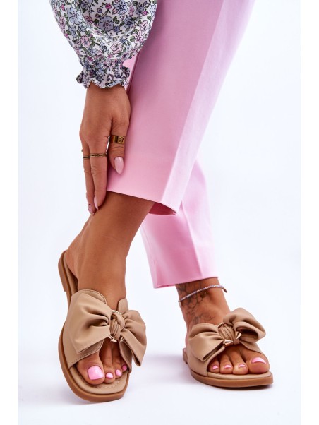 Women's Leather Slippers With Bow Beige Becky