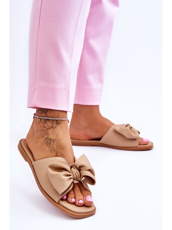 Women's Leather Slippers With Bow Beige Becky
