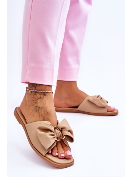 Women's Leather Slippers With Bow Beige Becky