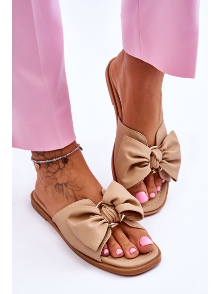 Women's Leather Slippers With Bow Beige Becky