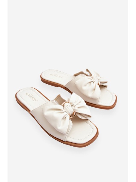 Women's Leather Slippers With Bow White Becky