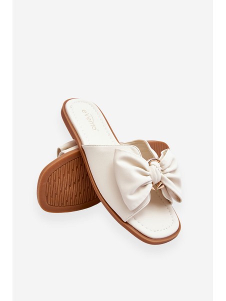 Women's Leather Slippers With Bow White Becky