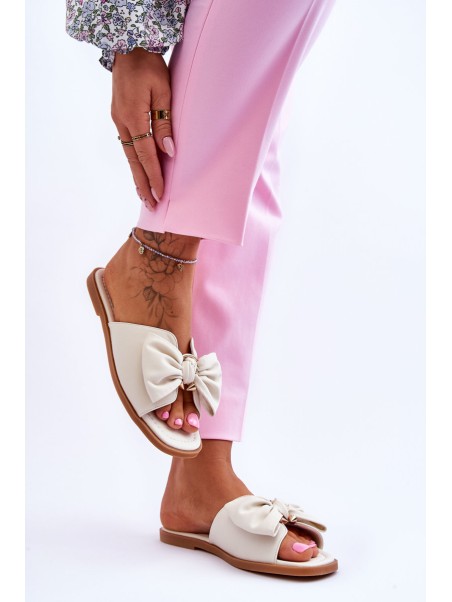 Women's Leather Slippers With Bow White Becky