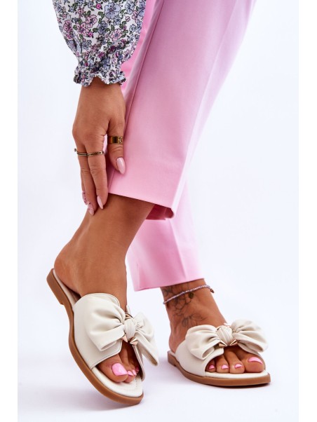 Women's Leather Slippers With Bow White Becky