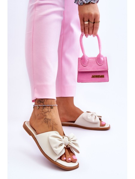 Women's Leather Slippers With Bow White Becky