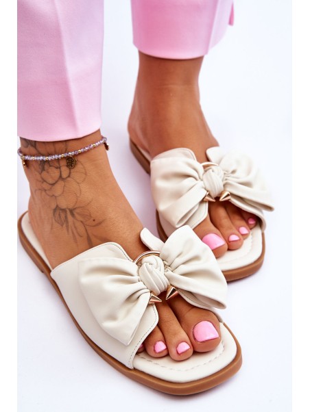 Women's Leather Slippers With Bow White Becky