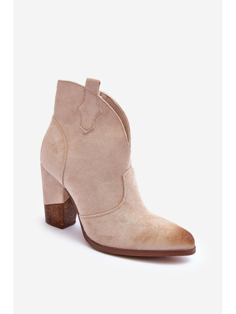 Suede Cowboy Boots On Heel Light Beige Tanner