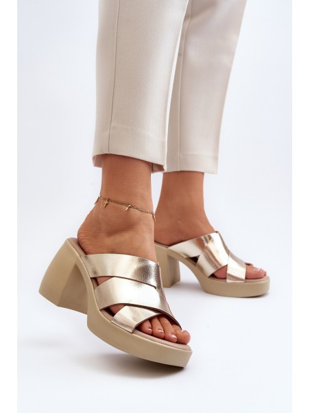 Zazoo 40373 Leather Mules With Block Heel Gold
