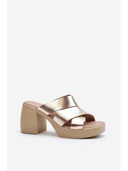 Zazoo 40373 Leather Mules With Block Heel Gold