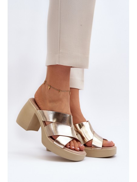 Zazoo 40373 Leather Mules With Block Heel Gold