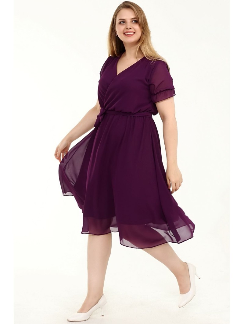 Daili violetinė suknelė trumpomis rankovėmis ❤️ Suknelės apkūnioms