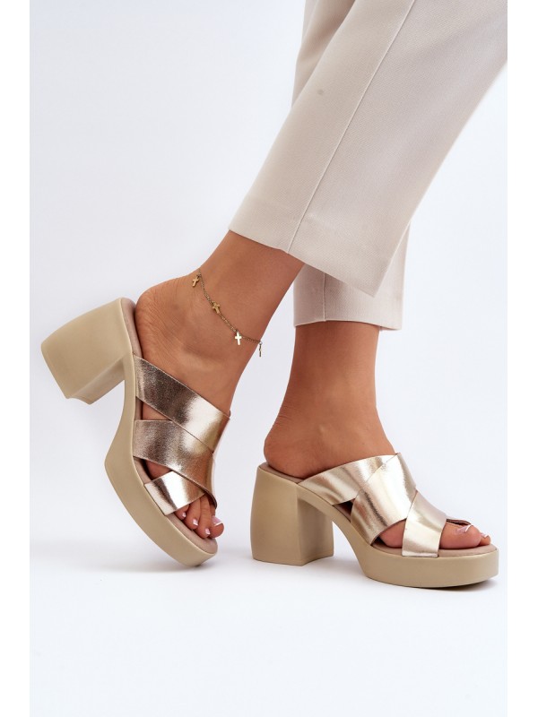 Zazoo 40373 Leather Mules With Block Heel Gold