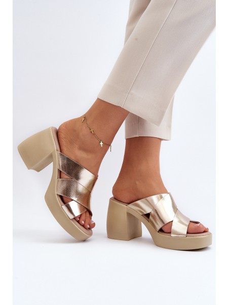 Zazoo 40373 Leather Mules With Block Heel Gold