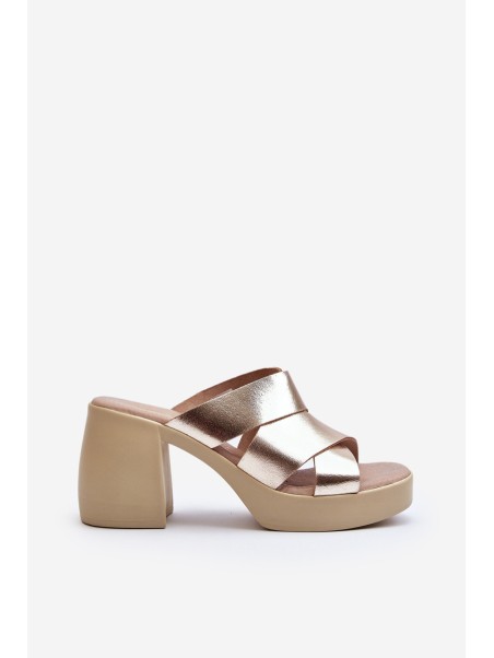 Zazoo 40373 Leather Mules With Block Heel Gold
