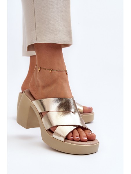 Zazoo 40373 Leather Mules With Block Heel Gold