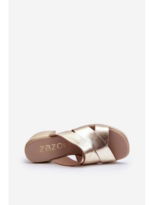 Zazoo 40373 Leather Mules With Block Heel Gold
