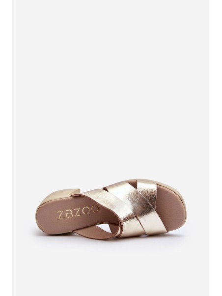 Zazoo 40373 Leather Mules With Block Heel Gold