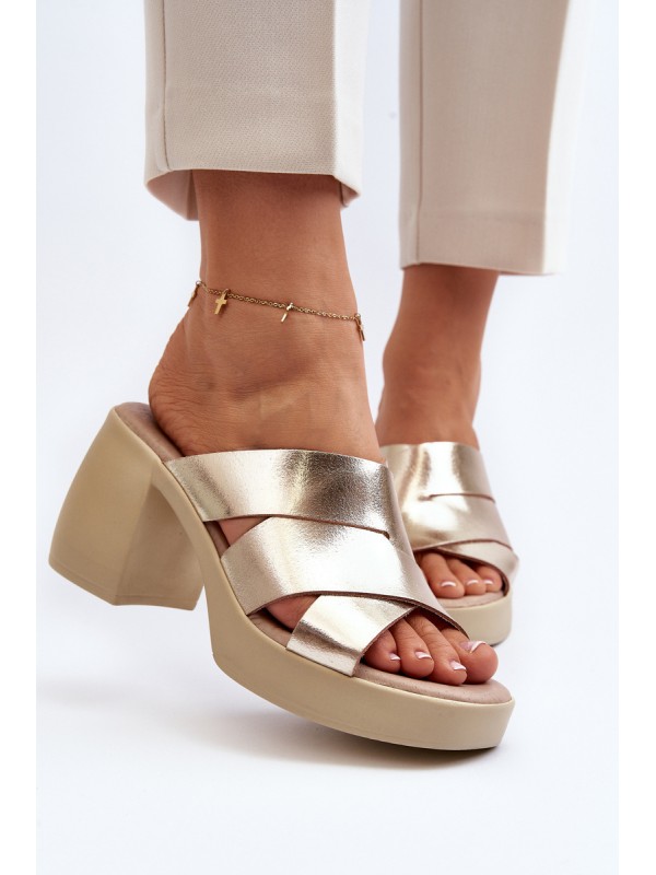 Zazoo 40373 Leather Mules With Block Heel Gold