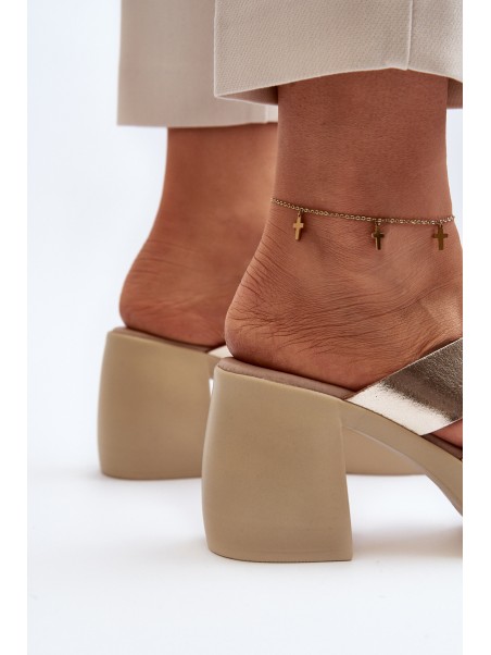 Zazoo 40373 Leather Mules With Block Heel Gold