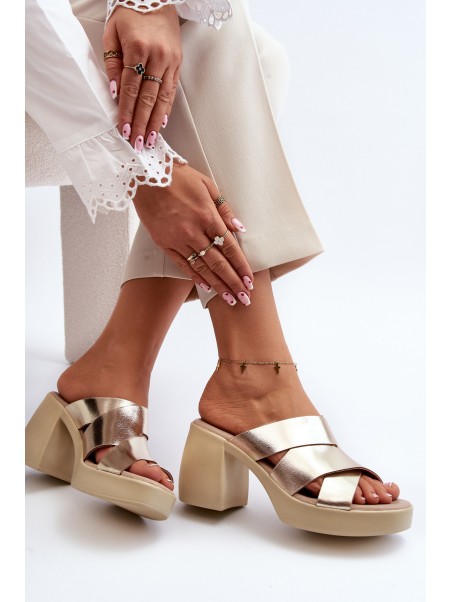 Zazoo 40373 Leather Mules With Block Heel Gold
