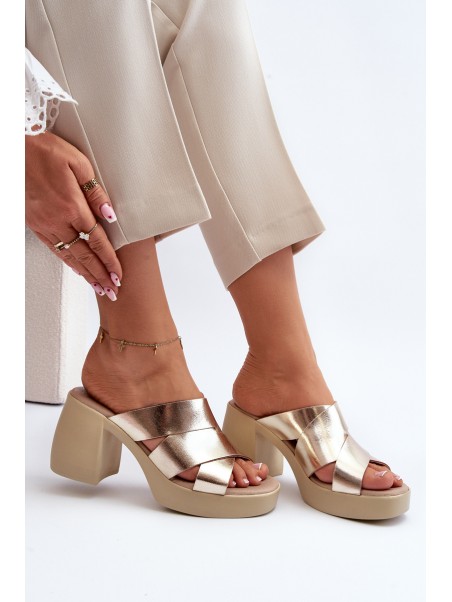 Zazoo 40373 Leather Mules With Block Heel Gold