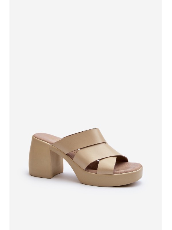 Zazoo 40373 Leather Sandals with Block Heel Beige 2