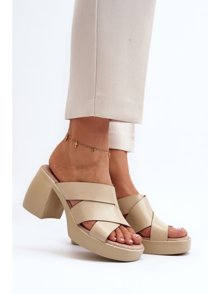 Zazoo 40373 Leather Sandals with Block Heel Beige