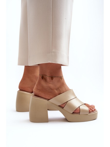 Zazoo 40373 Leather Sandals with Block Heel Beige