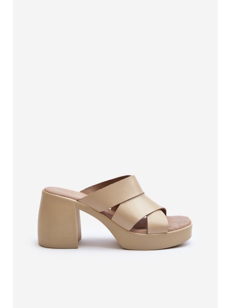 Zazoo 40373 Leather Sandals with Block Heel Beige