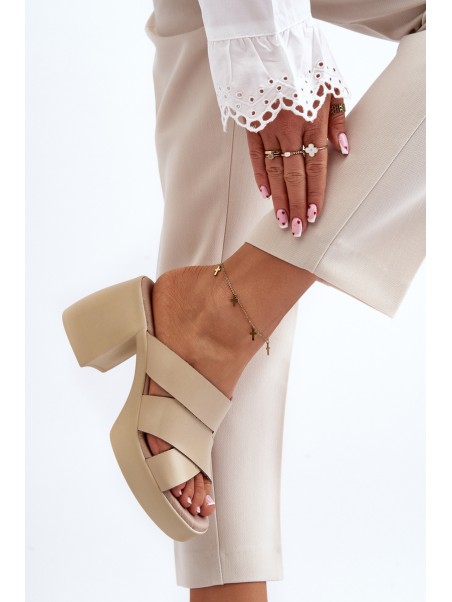 Zazoo 40373 Leather Sandals with Block Heel Beige
