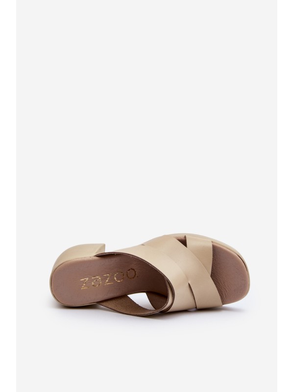 Zazoo 40373 Leather Sandals with Block Heel Beige