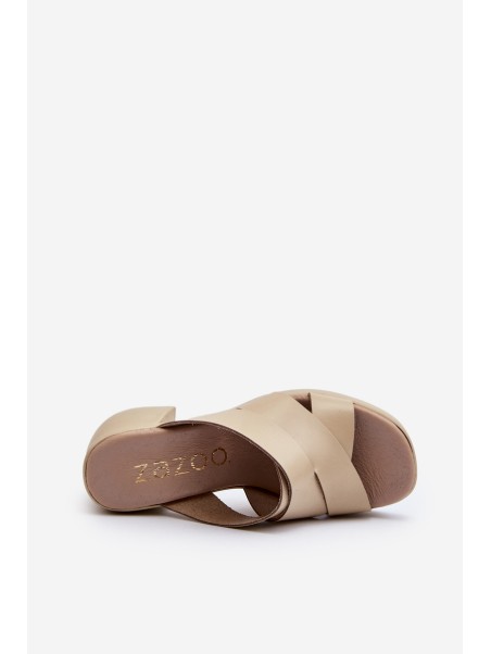 Zazoo 40373 Leather Sandals with Block Heel Beige