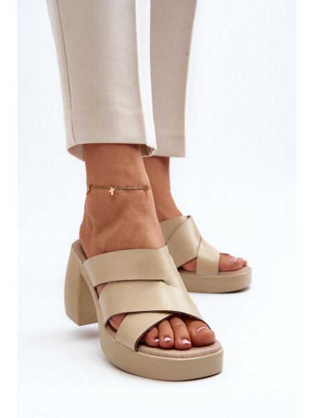 Zazoo 40373 Leather Sandals with Block Heel Beige