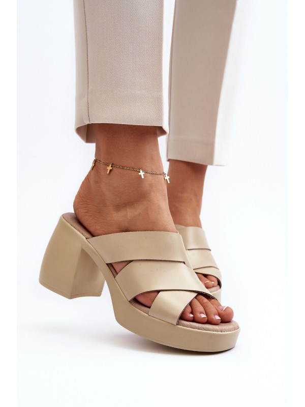 Zazoo 40373 Leather Sandals with Block Heel Beige