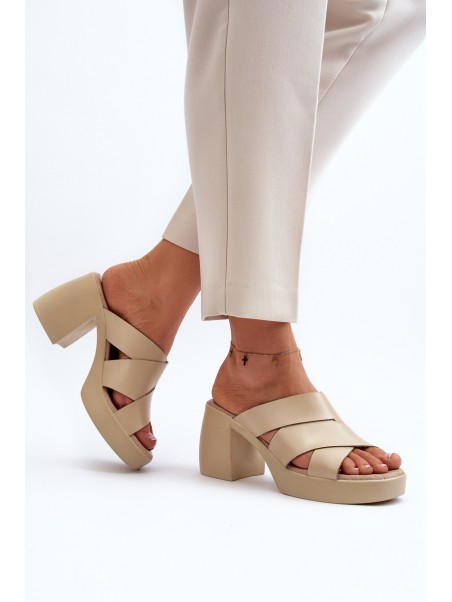 Zazoo 40373 Leather Sandals with Block Heel Beige