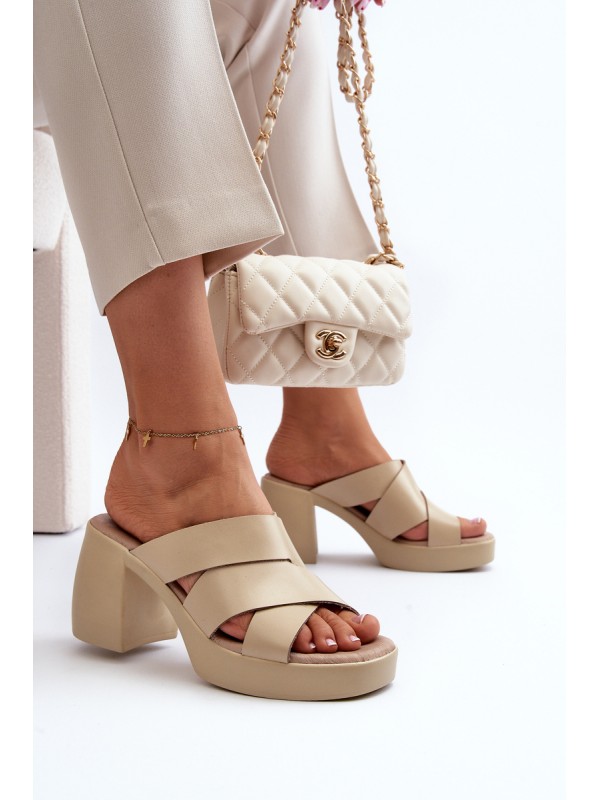 Zazoo 40373 Leather Sandals with Block Heel Beige