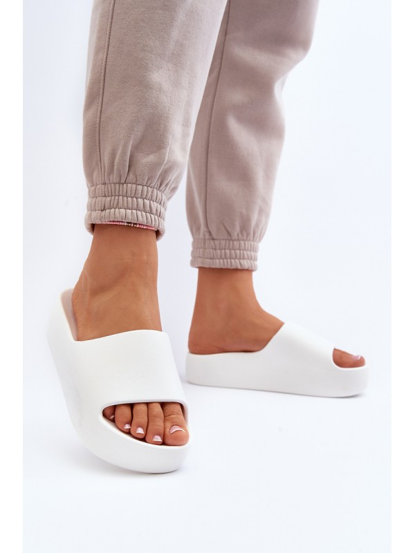 Women's Thick Sole White Slides Oreithano