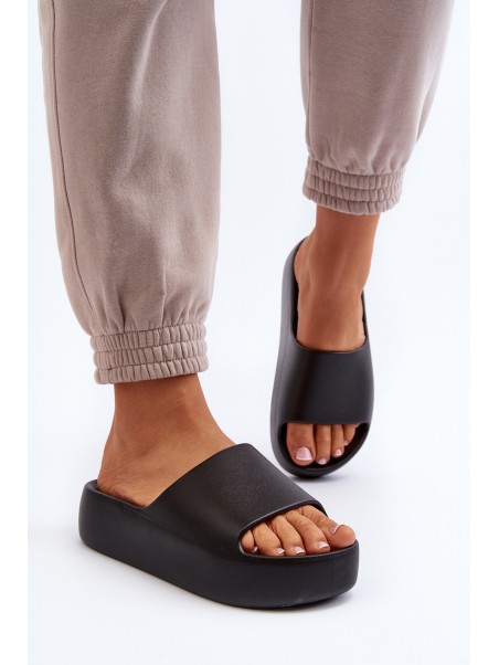 Women's Black Thick Sole Slides Oreithano