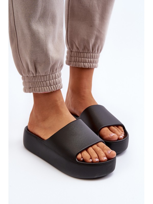Women's Black Thick Sole Slides Oreithano
