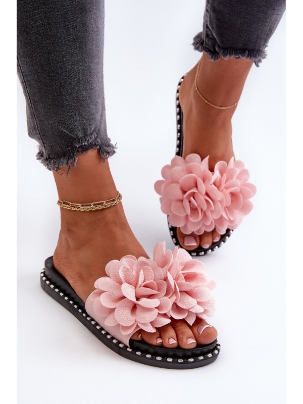 Women's Pink Flower Embellished Sandals Cellanen