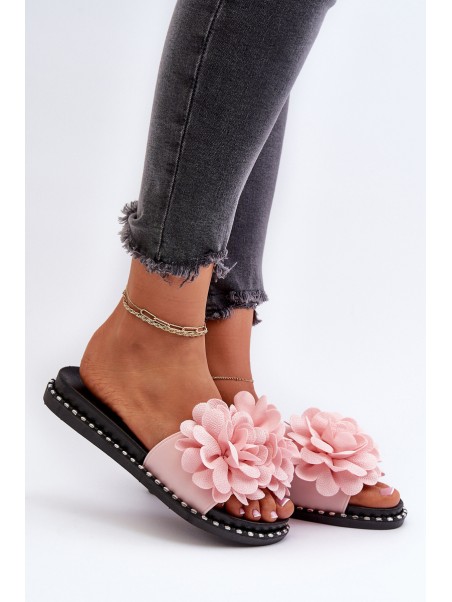 Women's Pink Flower Embellished Sandals Cellanen