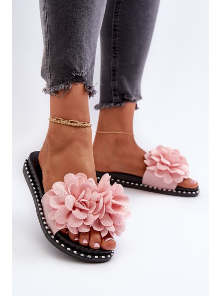 Women's Pink Flower Embellished Sandals Cellanen
