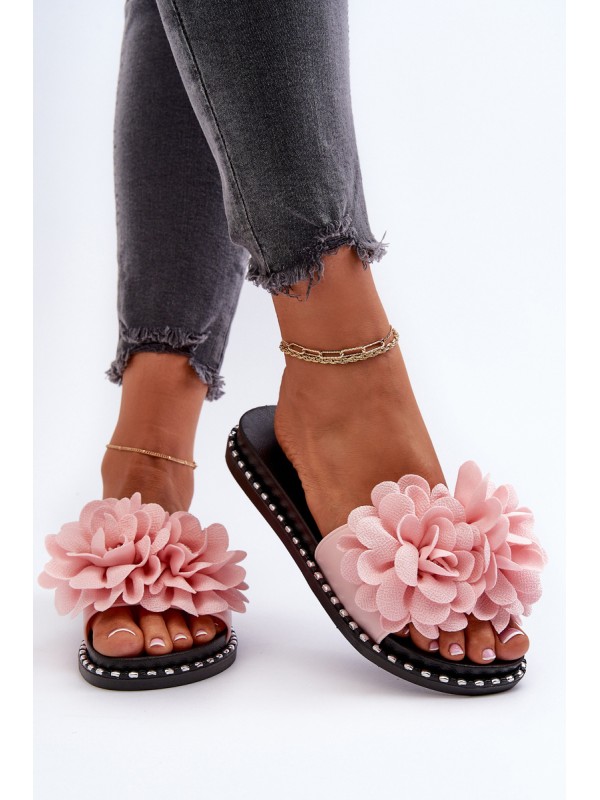 Women's Pink Flower Embellished Sandals Cellanen