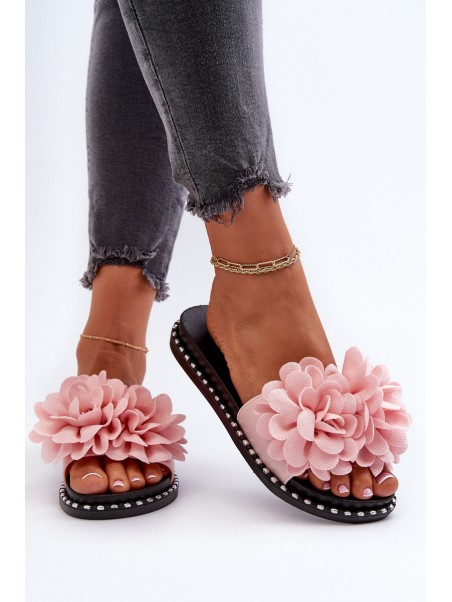 Women's Pink Flower Embellished Sandals Cellanen