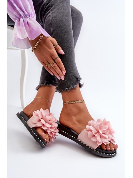 Women's Pink Flower Embellished Sandals Cellanen