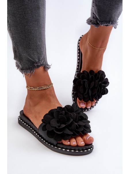 Women's Sandals Decorated with Flowers Black Cellanen