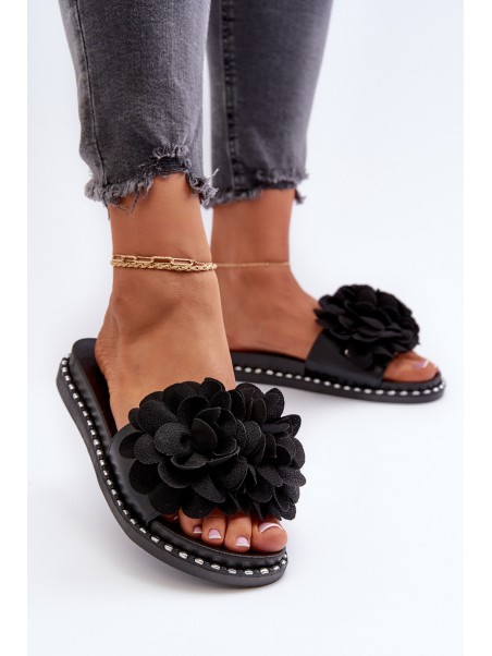Women's Sandals Decorated with Flowers Black Cellanen