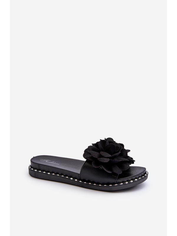 Women's Sandals Decorated with Flowers Black Cellanen