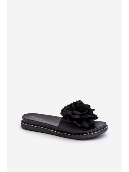 Women's Sandals Decorated with Flowers Black Cellanen